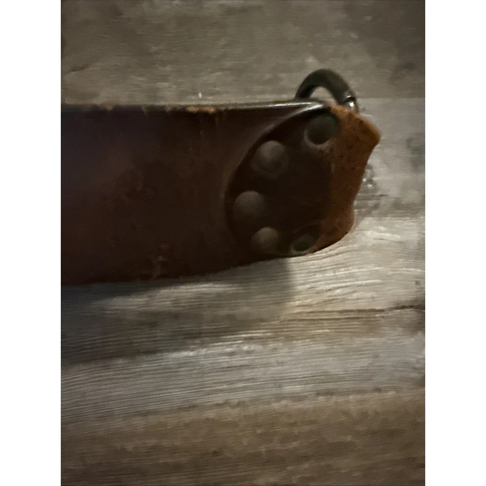 Vintage 1960'S 1970'S Browm Leather Belt Brass Buckle And O Rings Boho Well Worn